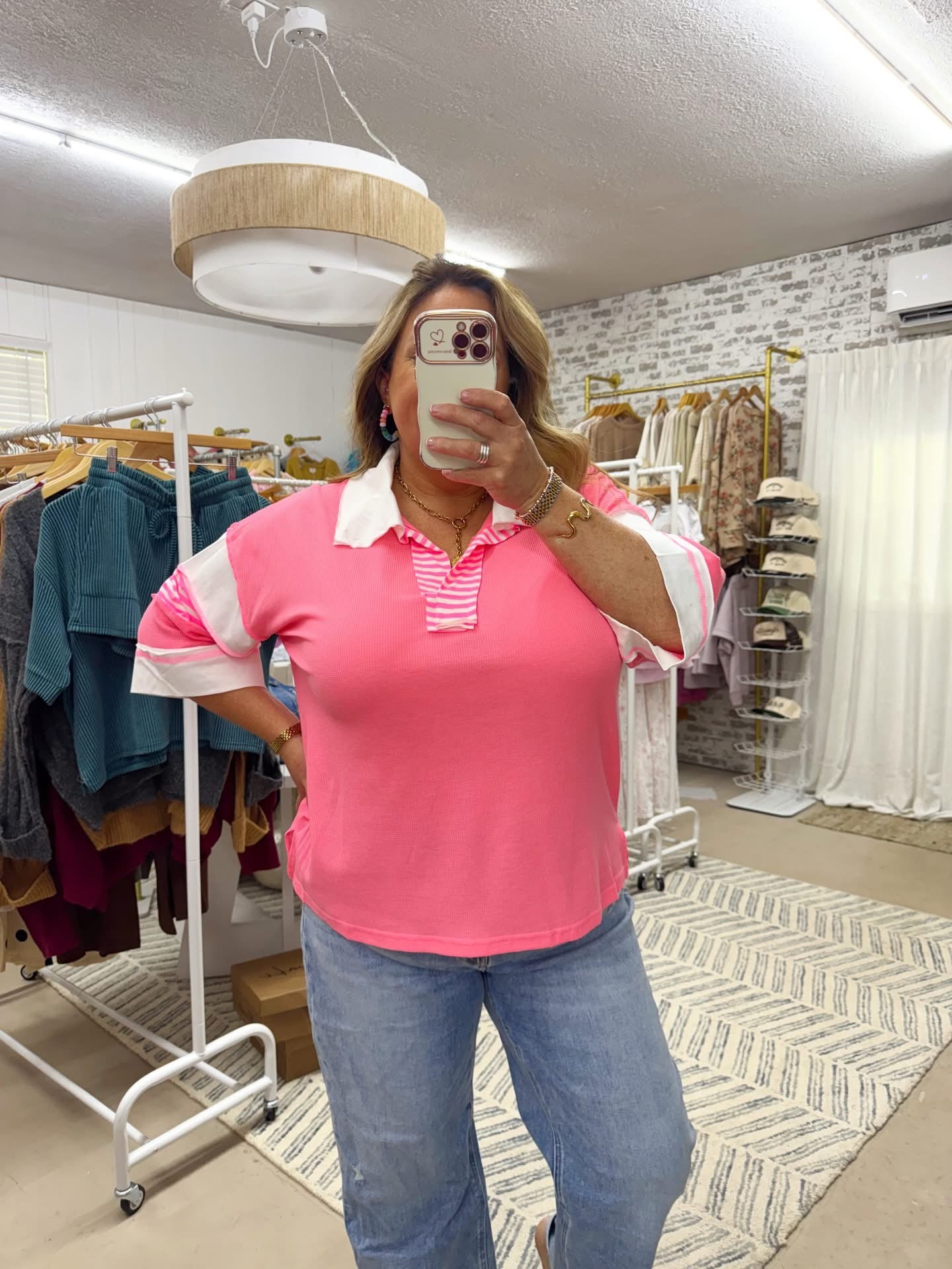 The Mixed Stripe Polo | Neon Pink