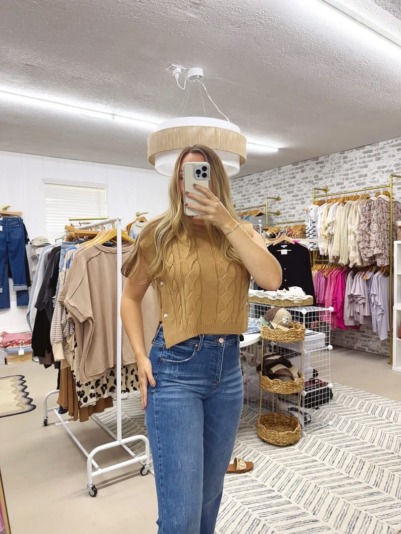 The Sandy | Camel Cable Knit Sweater Vest