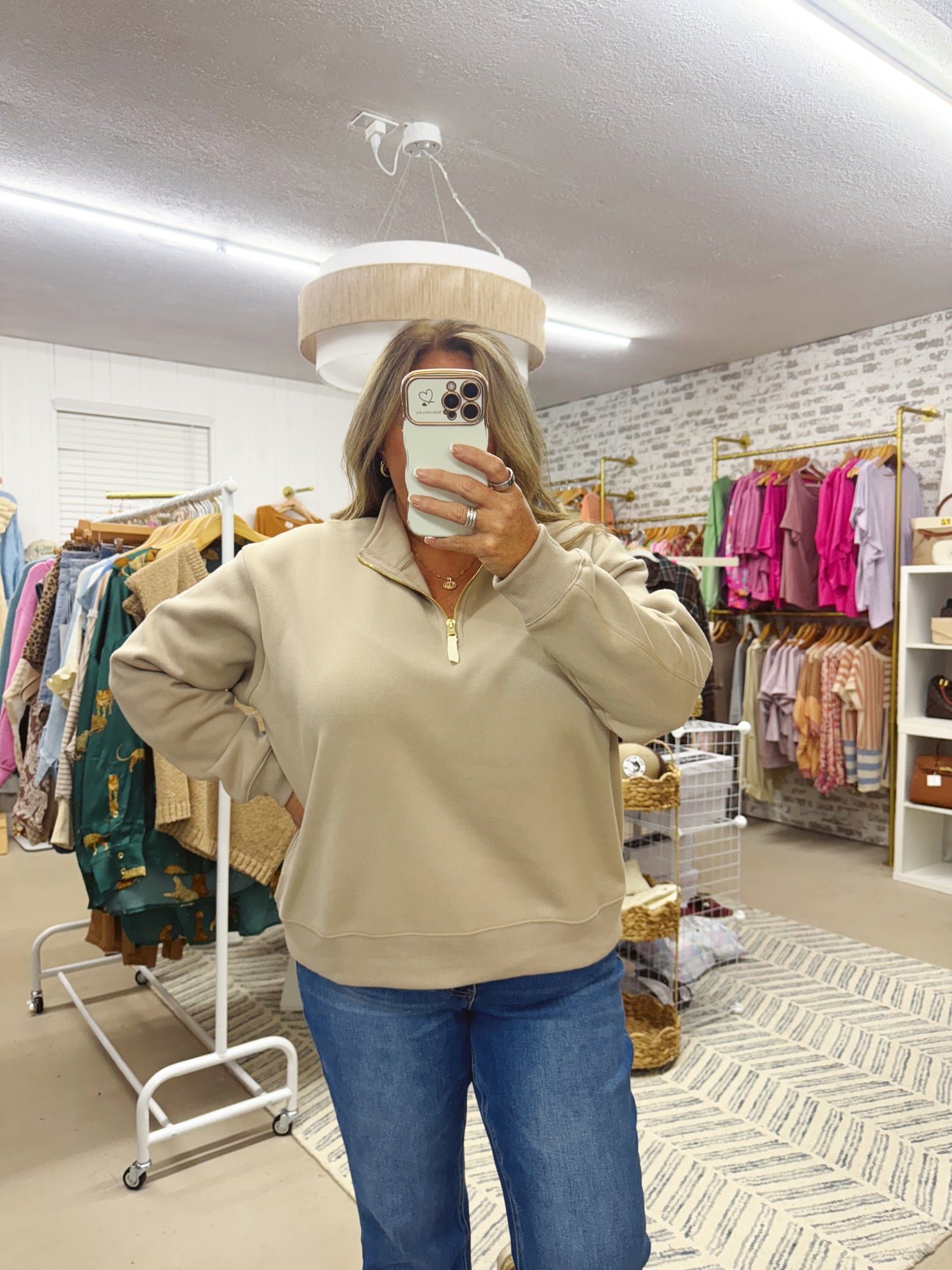 The Sommer | Tan Quarter Zip Sweatshirt