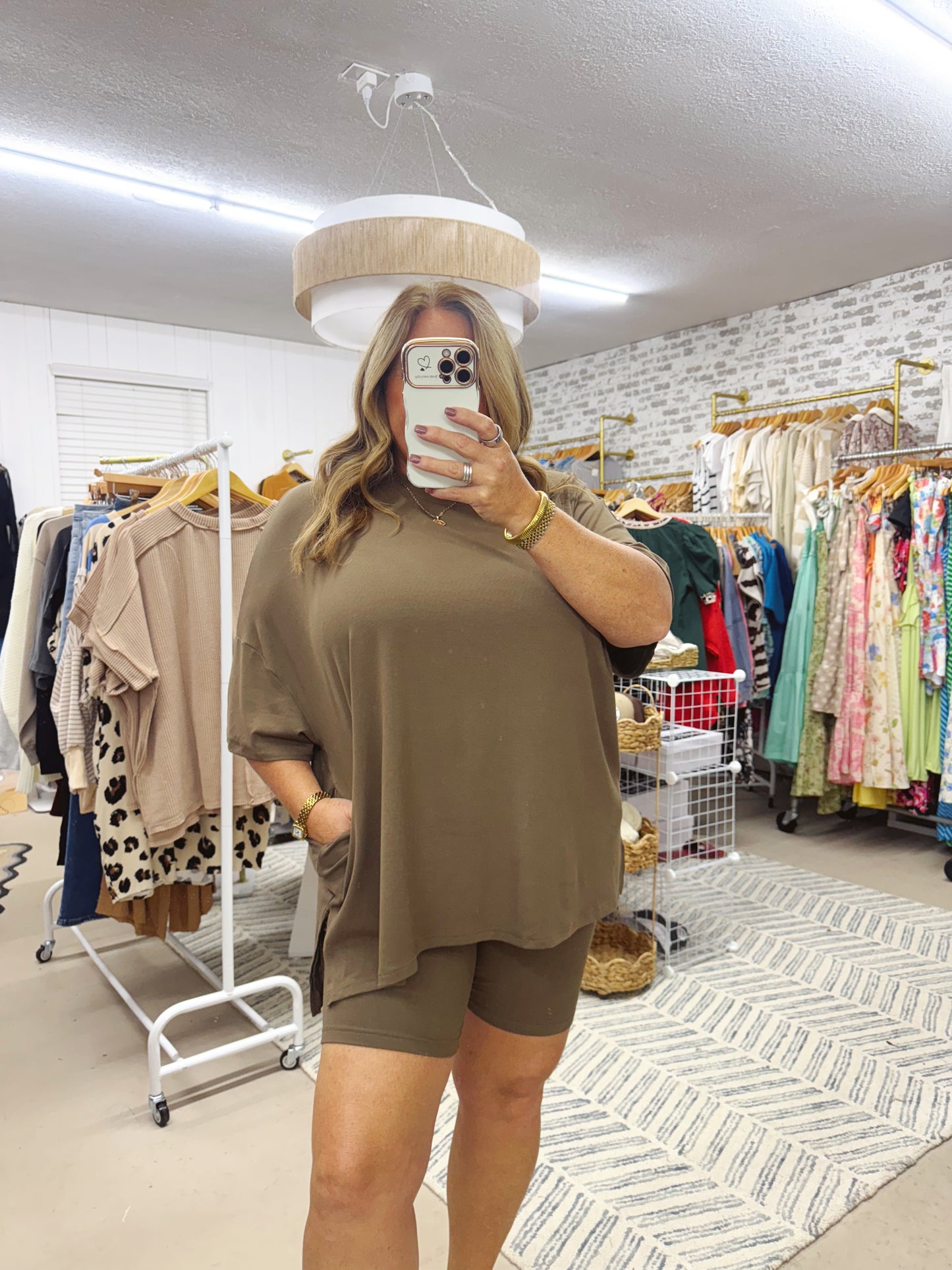 The Hayden | Olive Green Oversized Biker Shorts Set