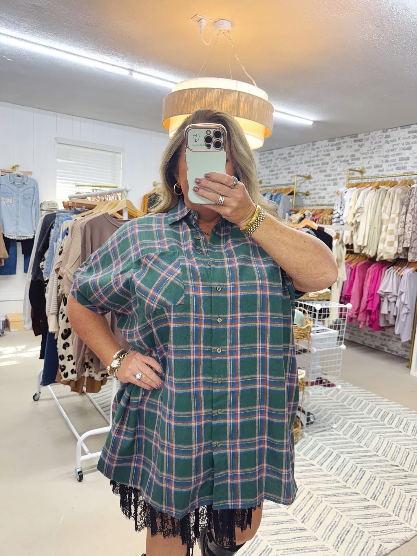The Gabby | Oversized Green Plaid Shirt Dress