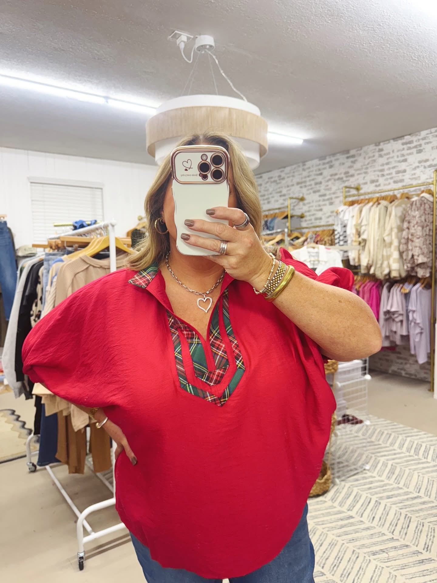 The Mandy | Christmas Plaid Trim Top