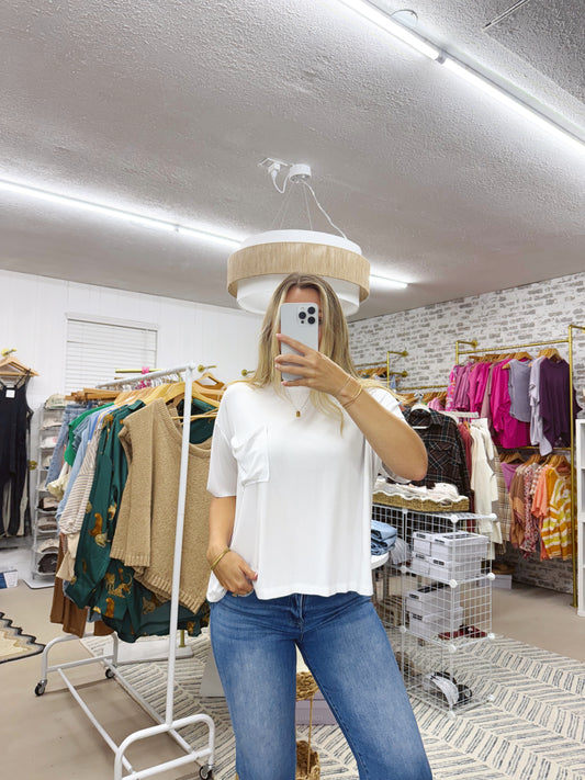 The Scarlett | White Slouchy Pocket Tee