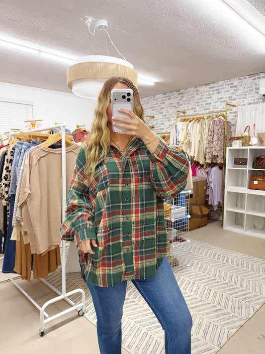 The Jenna | Oversized Green Plaid Flannel