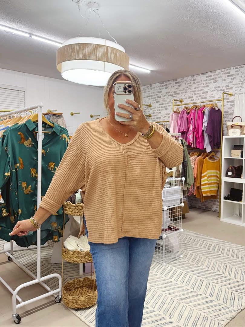 The Margo | Mocha V-Neck Woven Top