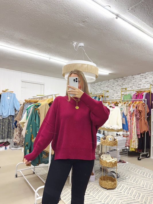 The Alice | Wine Side Slit Sweater