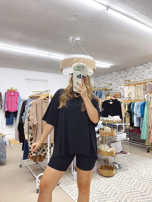 The Hayden | Black Oversized Biker Shorts Set