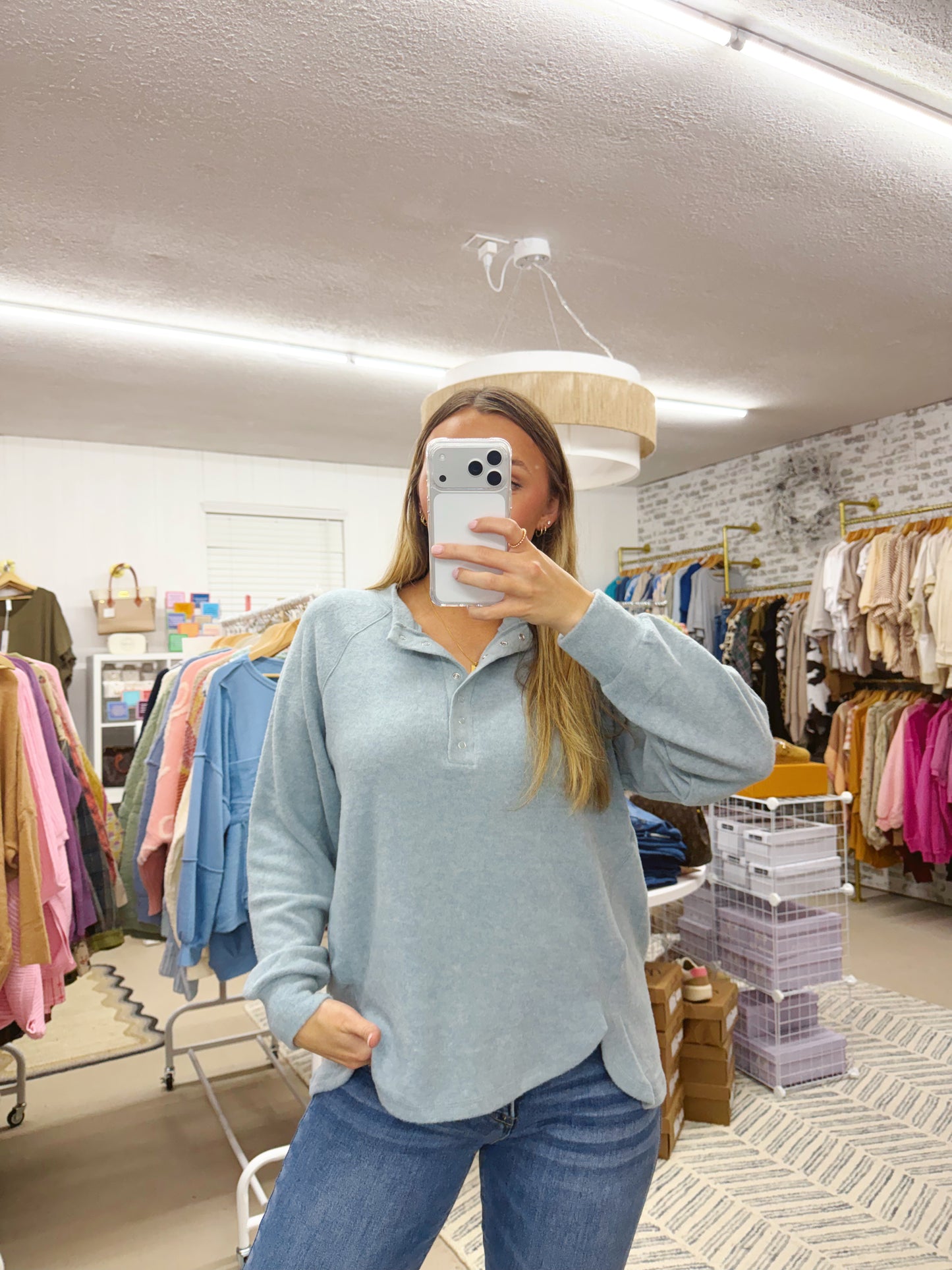 The Gloria | Blue Grey 7 Button Henley