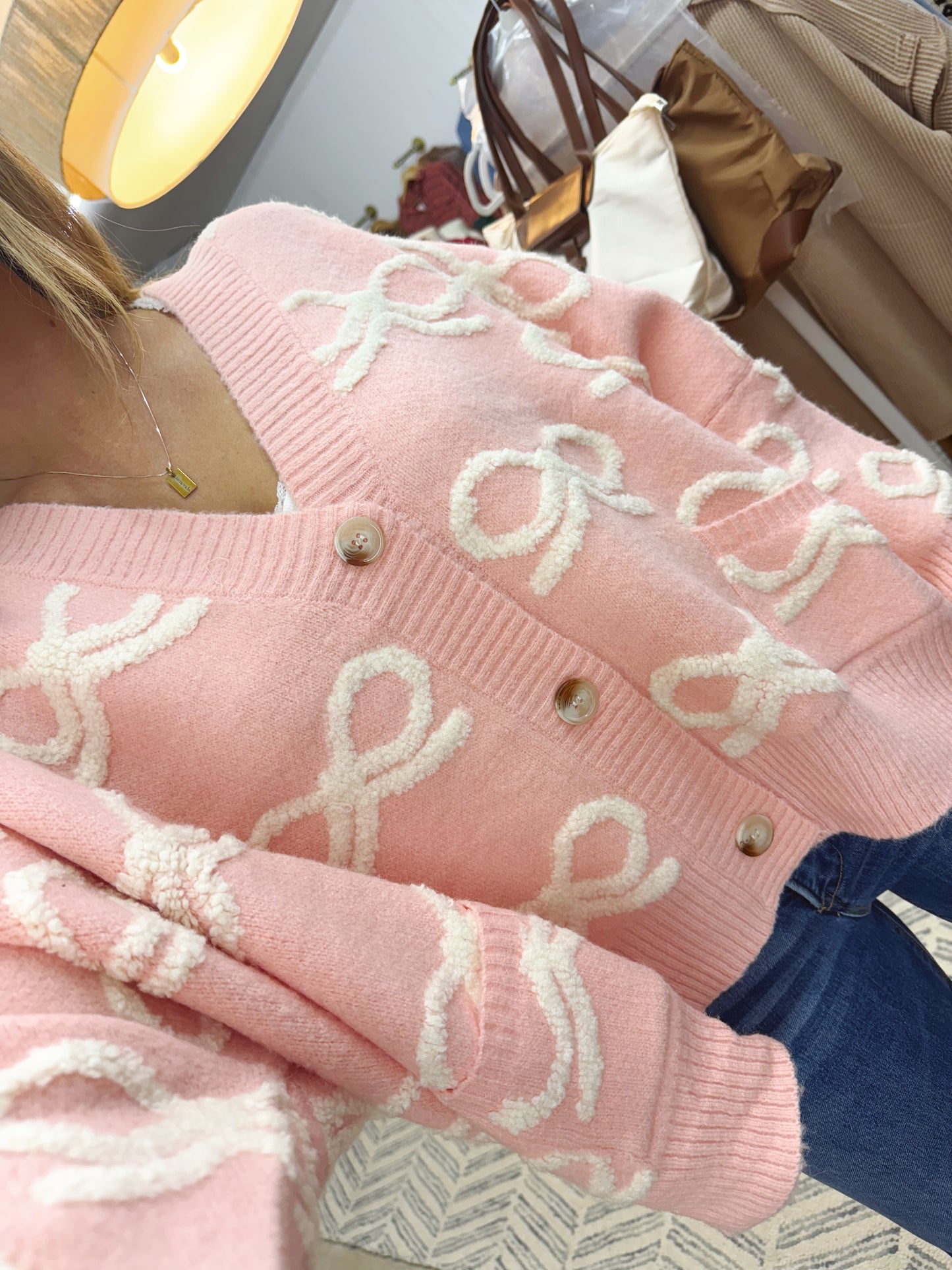 The Oversized Bow Cardigan | Pink