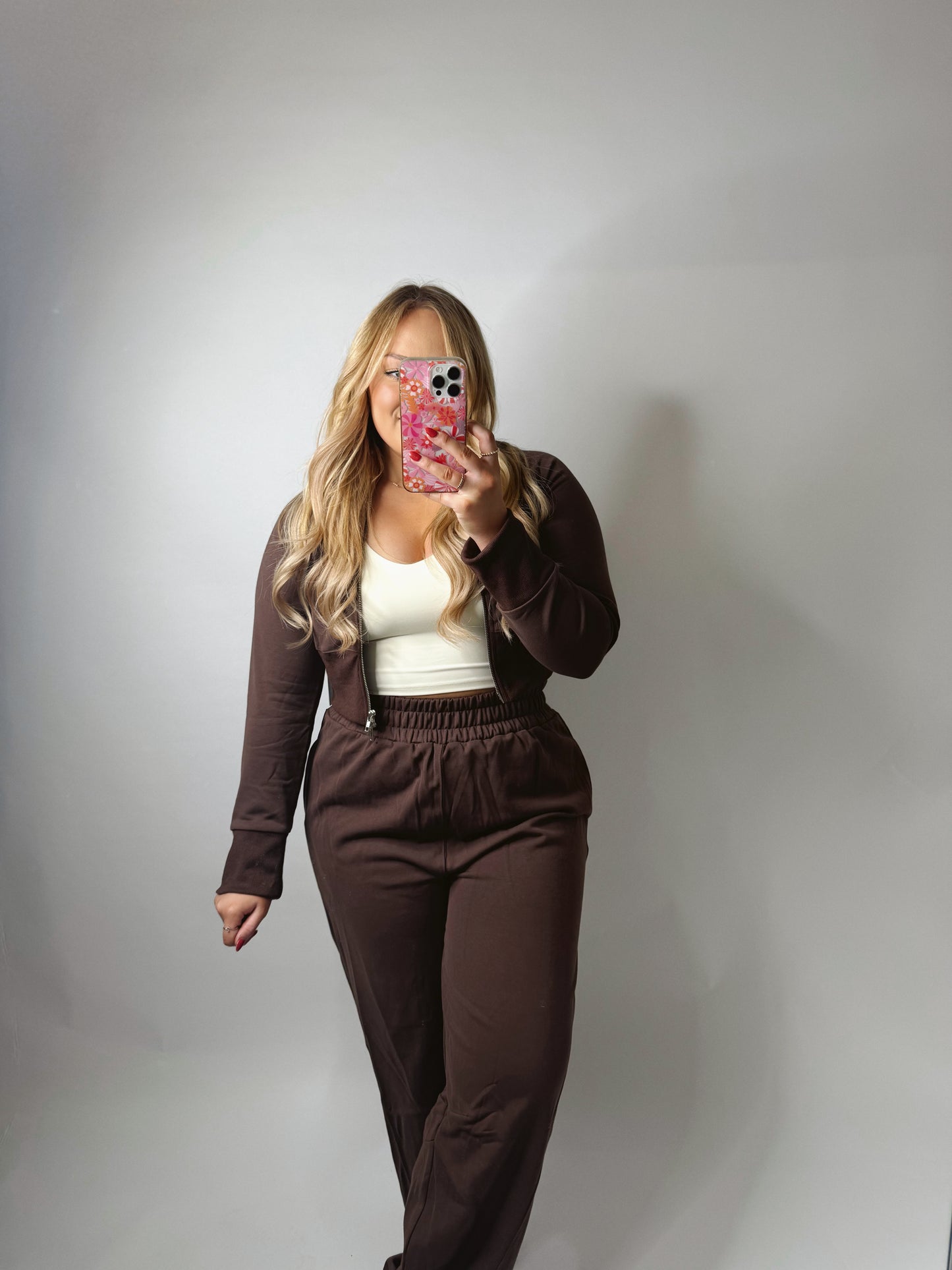 The Kailey | Brown Crop Jacket and Joggers