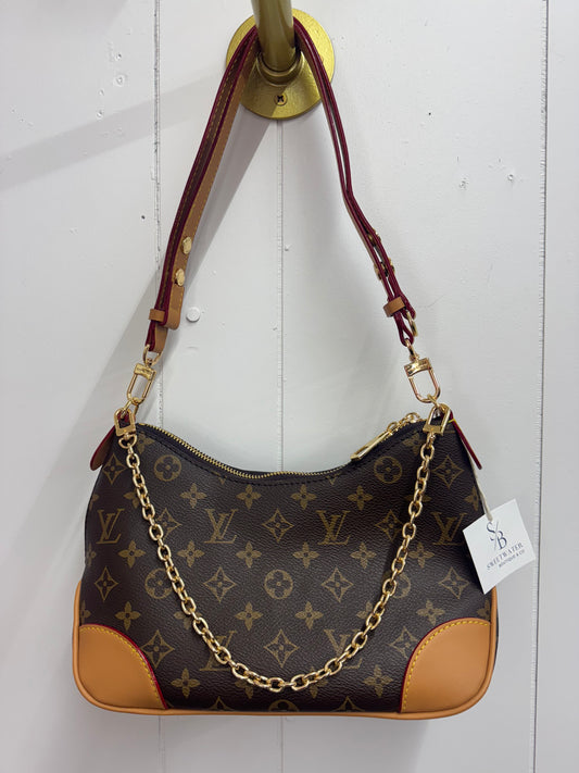 L/V Inspired Structured Logo Shoulder Bag