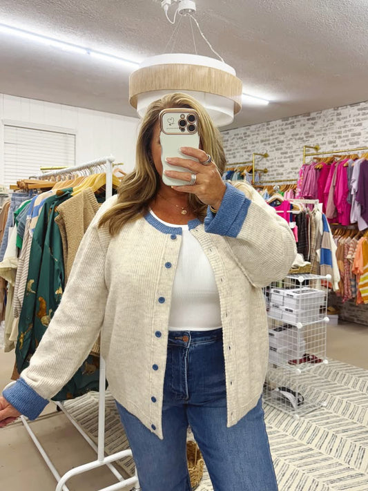 The Teresa | Neutral and Navy Cardigan