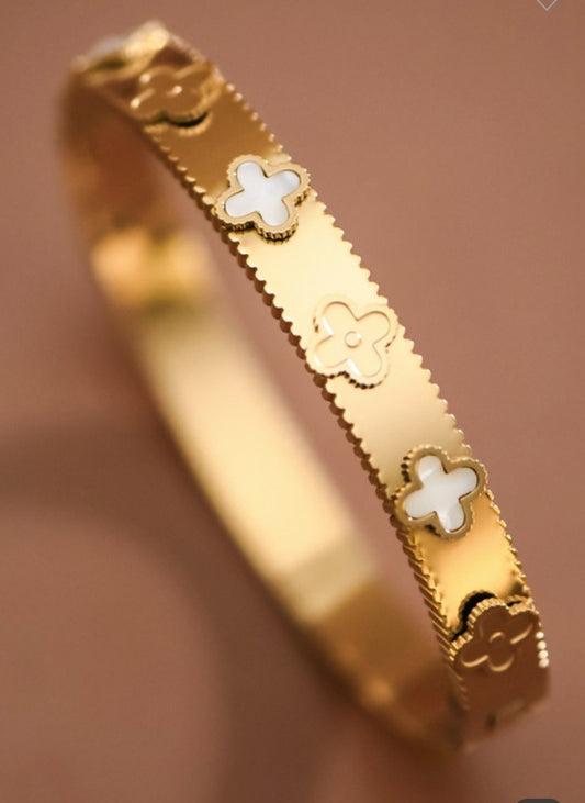 The Clover Bangle | White & Gold