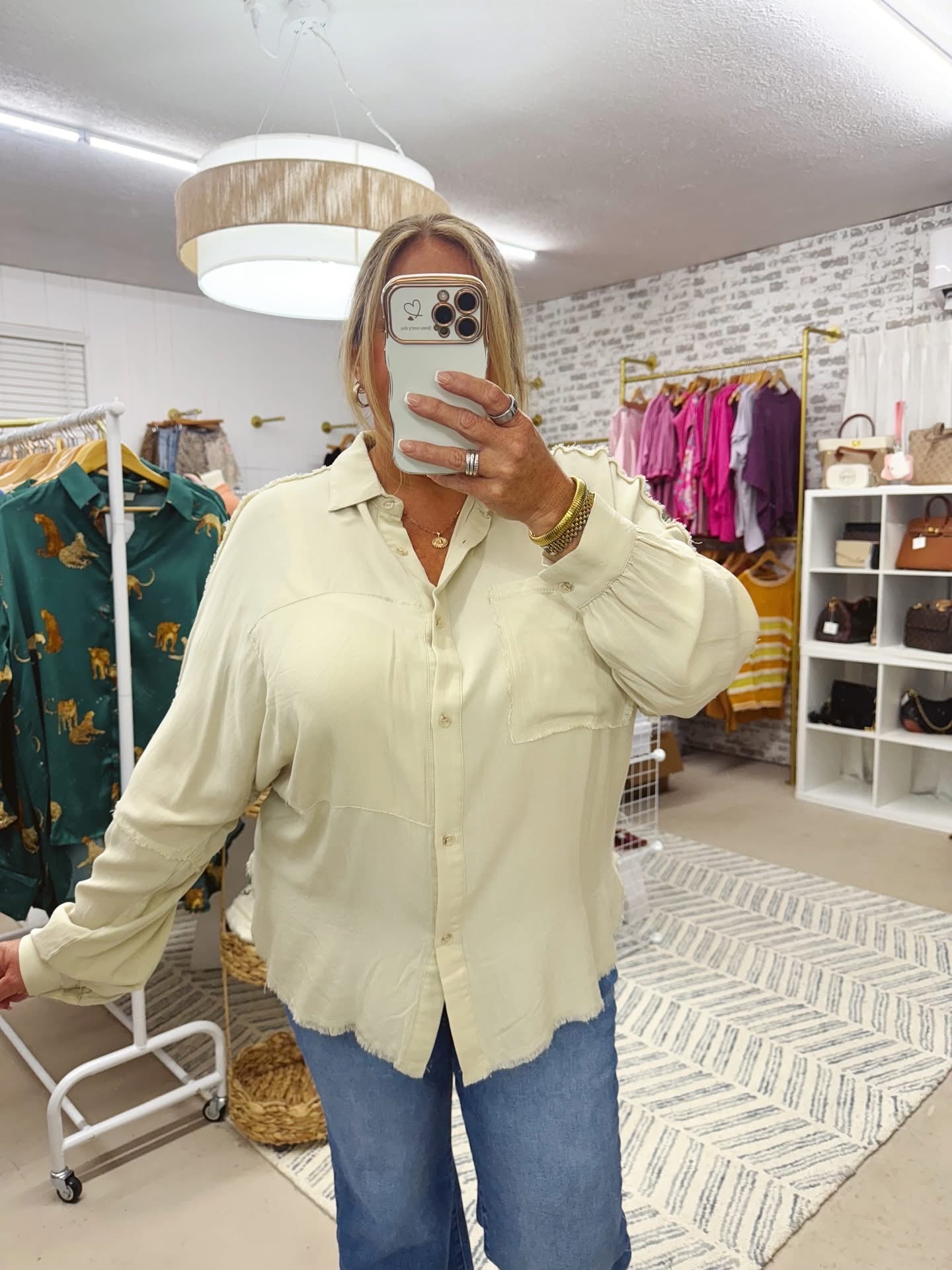 The Everly | Oversized Neutral Button Down Top
