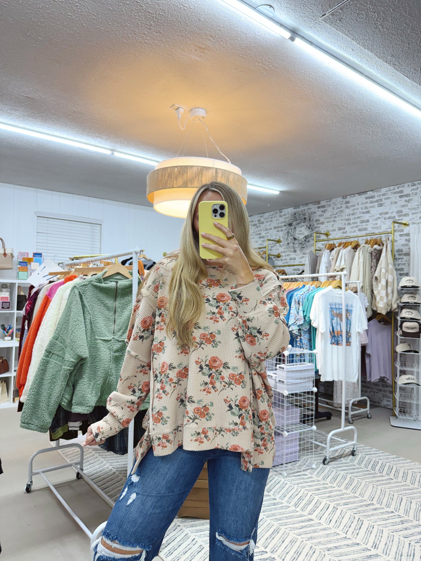 The Floral Waffle Thermal Top | Neutral