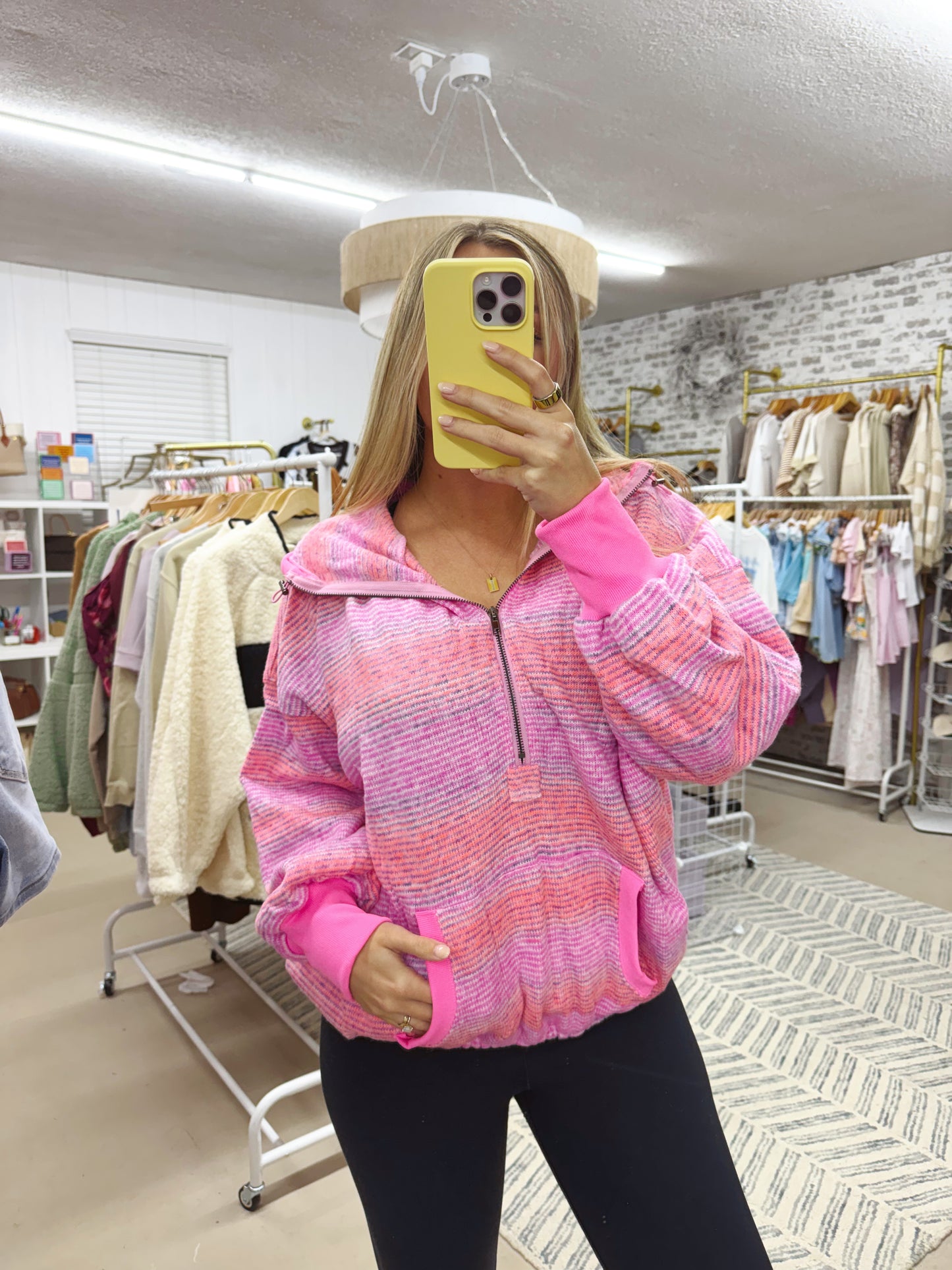 The Darcy | Pink Striped Zip Hoodie