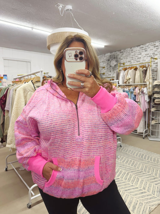 The Darcy | Pink Striped Zip Hoodie