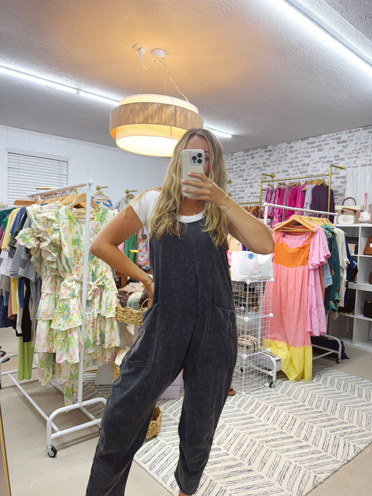 The Rhonda | Black Washed Oversized Jumpsuit