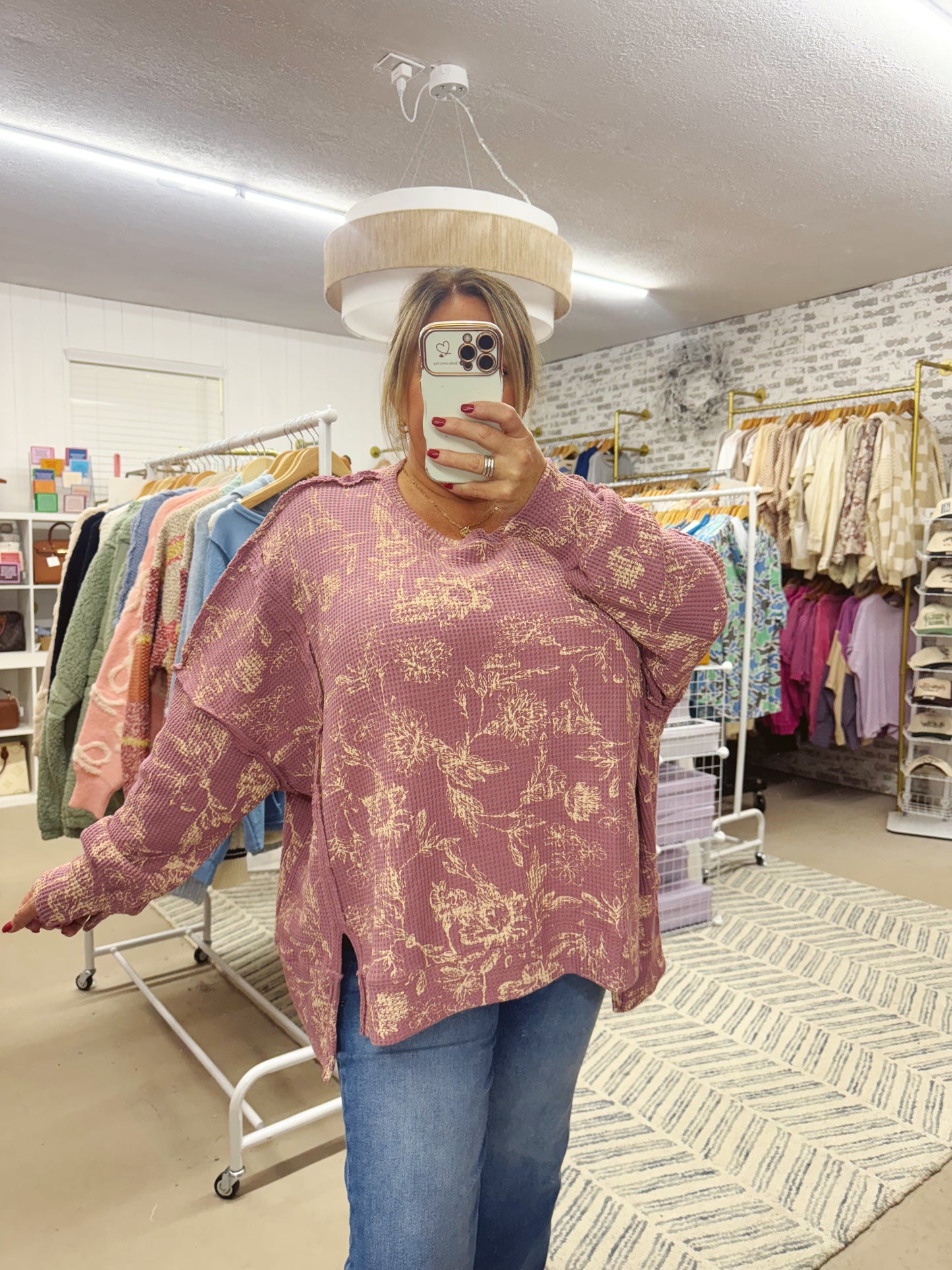 The Floral Waffle Thermal Top | Berry