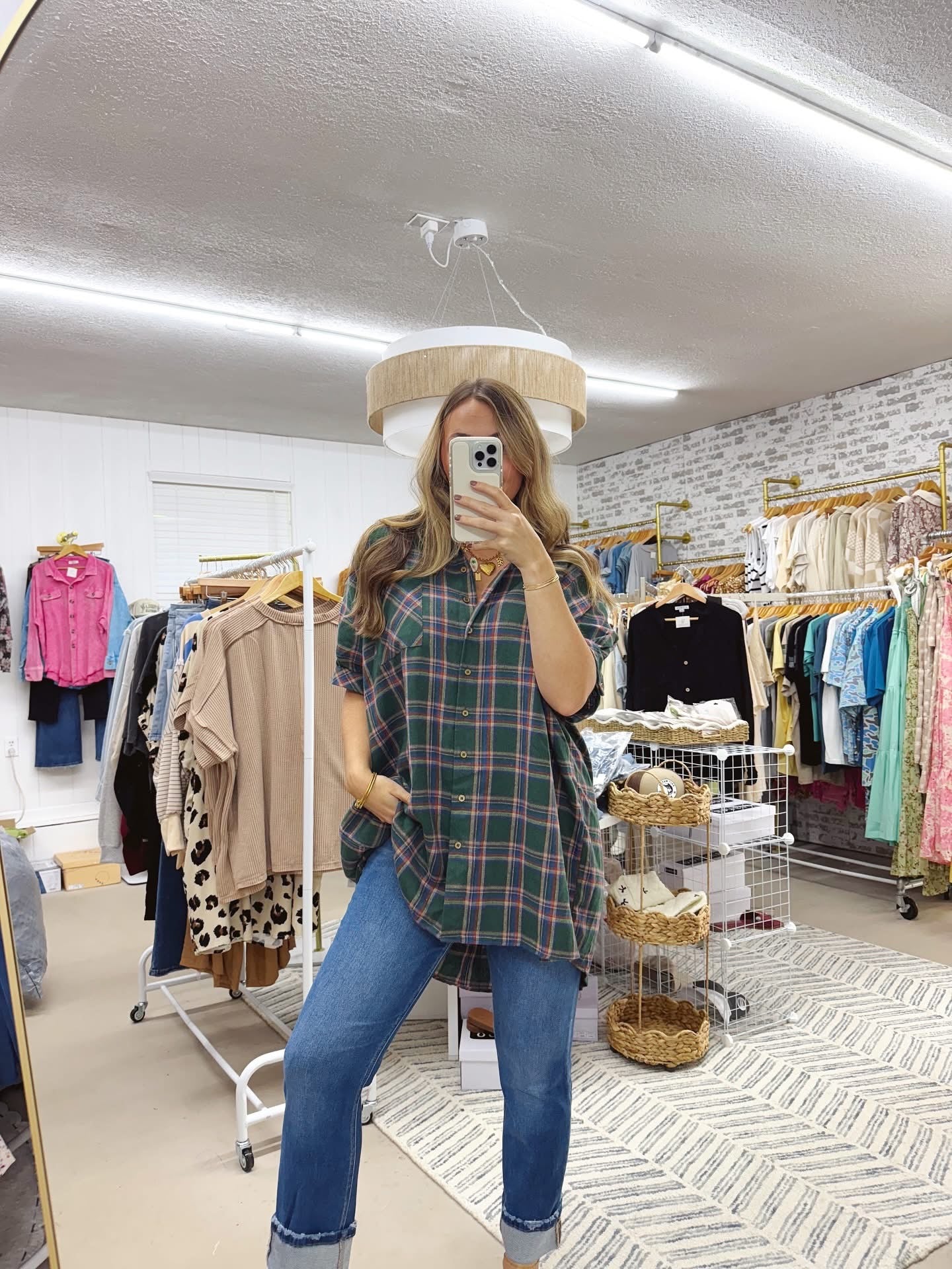 The Gabby | Oversized Green Plaid Shirt Dress