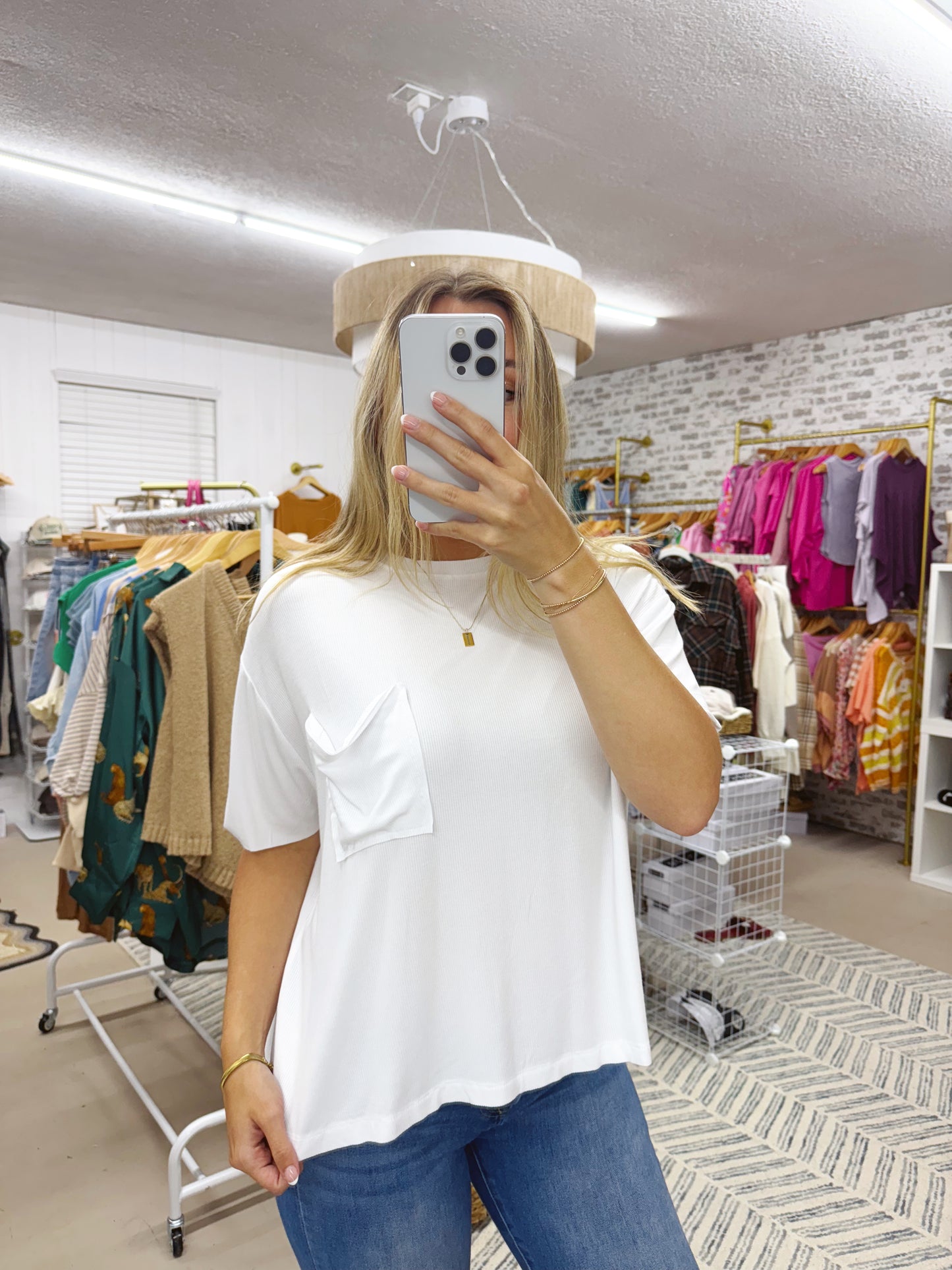 The Scarlett | White Slouchy Pocket Tee