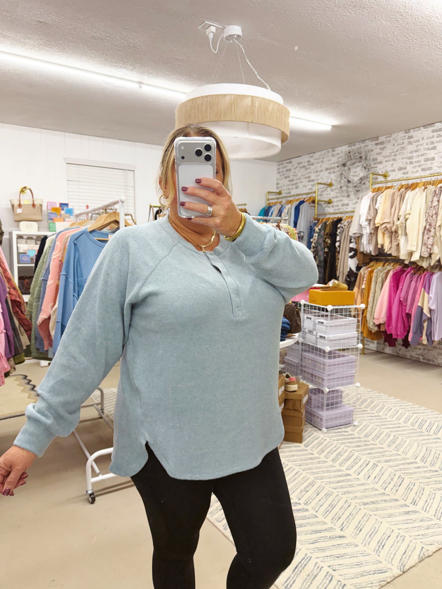 The Gloria | Blue Grey 7 Button Henley