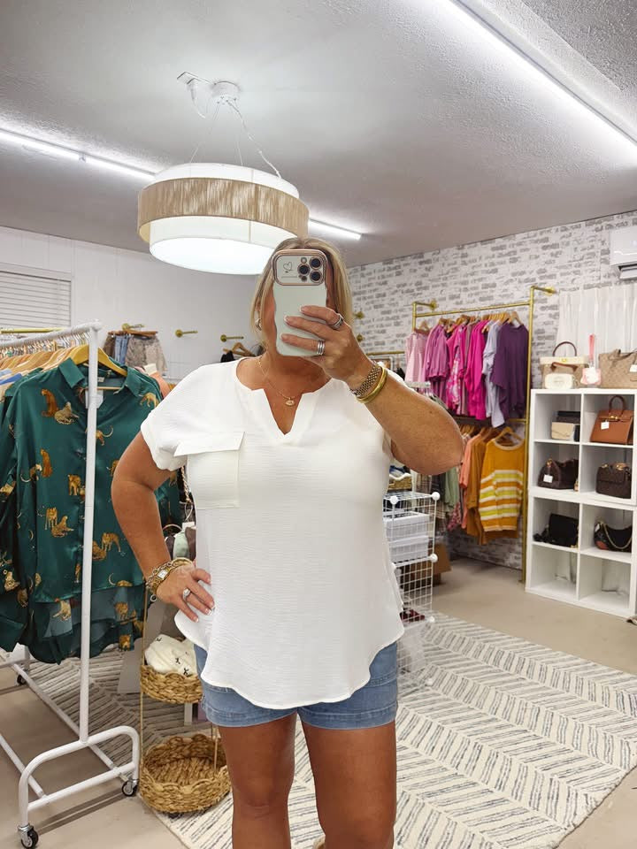 The Karen | White V Neck Blouse