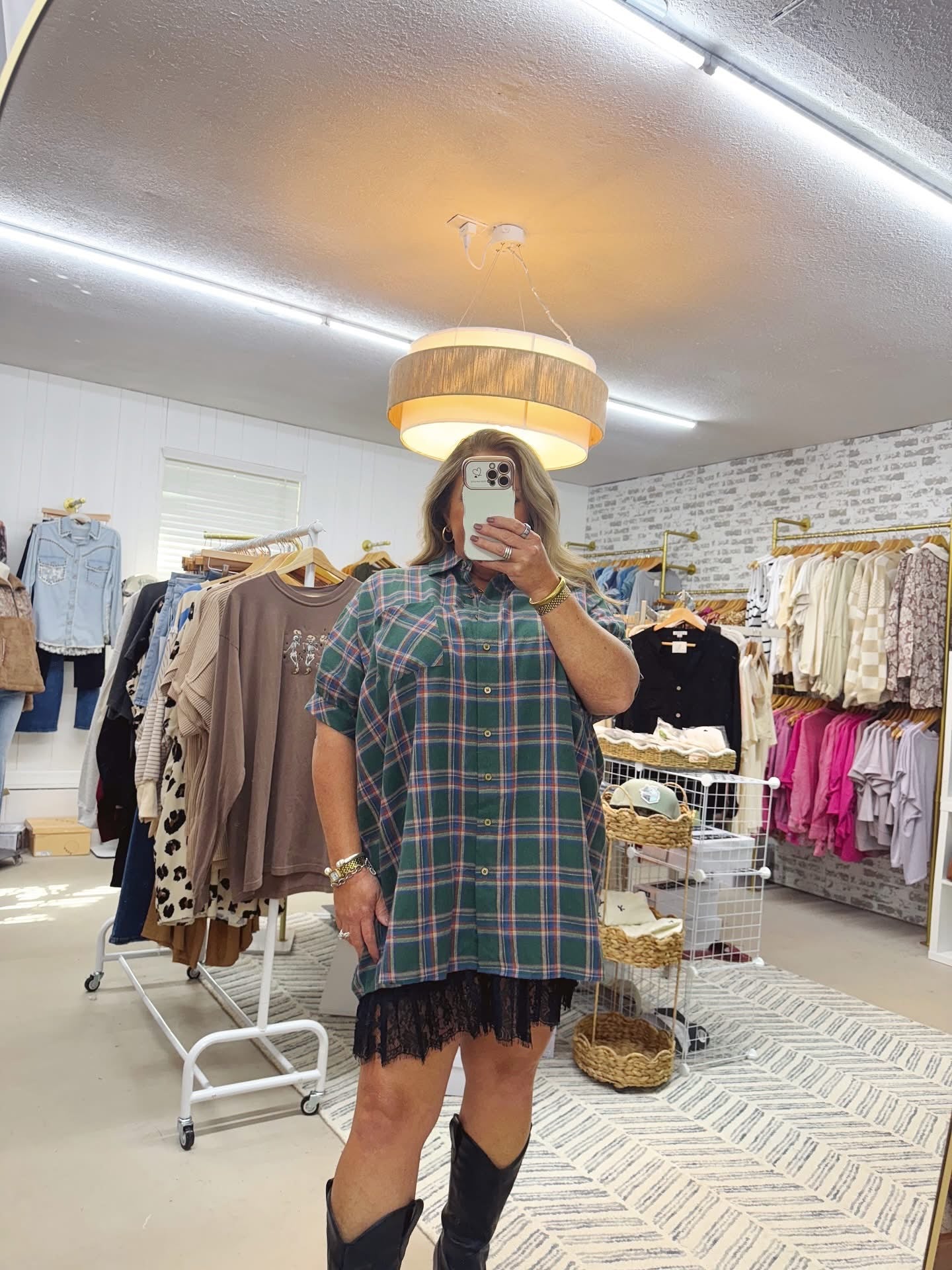 The Gabby | Oversized Green Plaid Shirt Dress