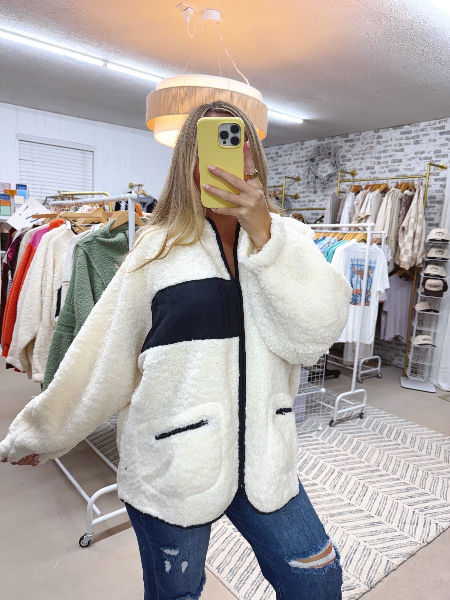 The Nelli | Cream and Black Trim Zip Up