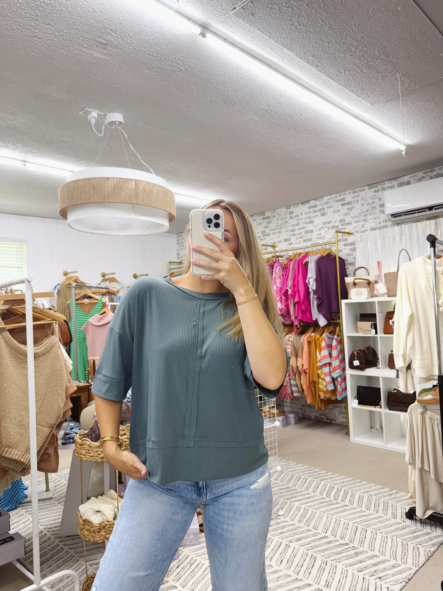 The Tia | Ash Jade Ribbed Boat Neck Tee