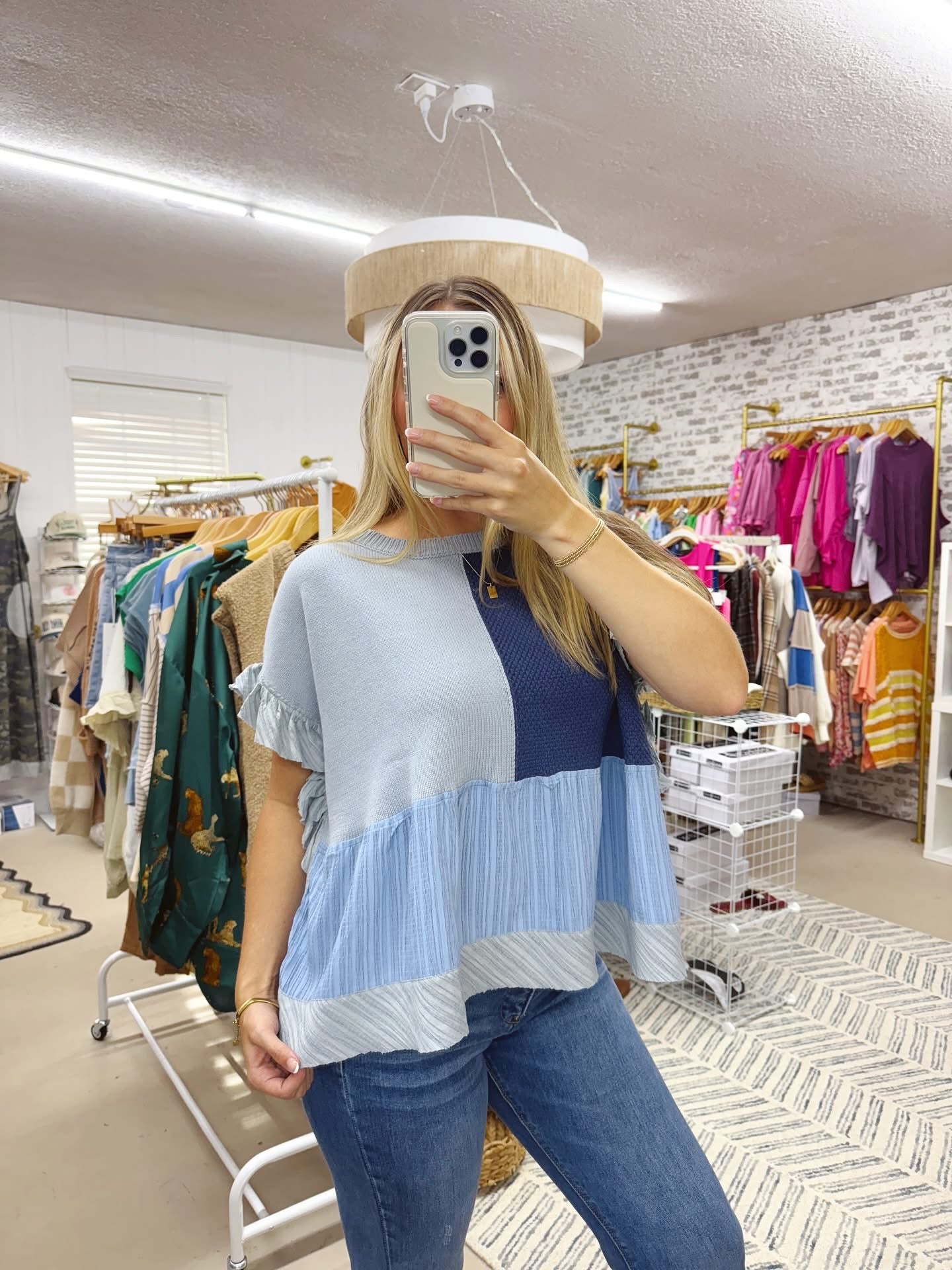 The Marley | Blue Colorblock Textured Top