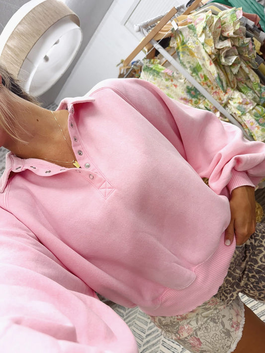 The Brooke | Pink Collared Pullover