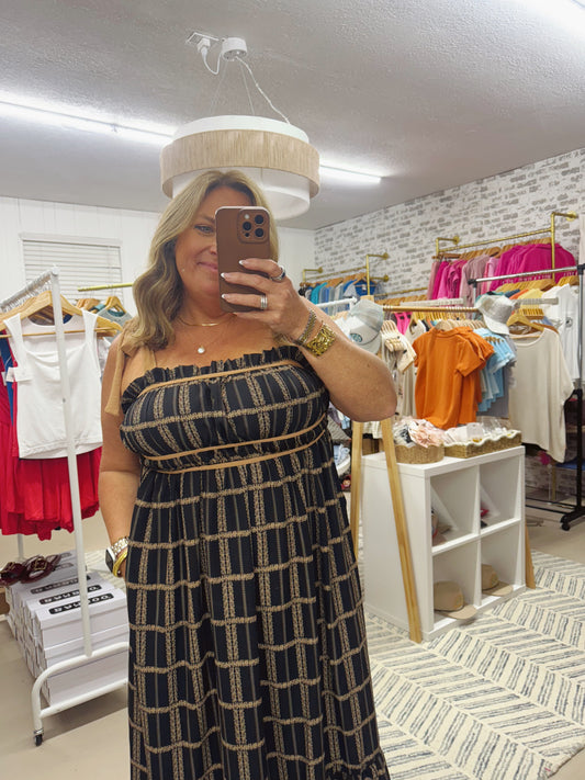 The Raven | Black and Tan Maxi Dress