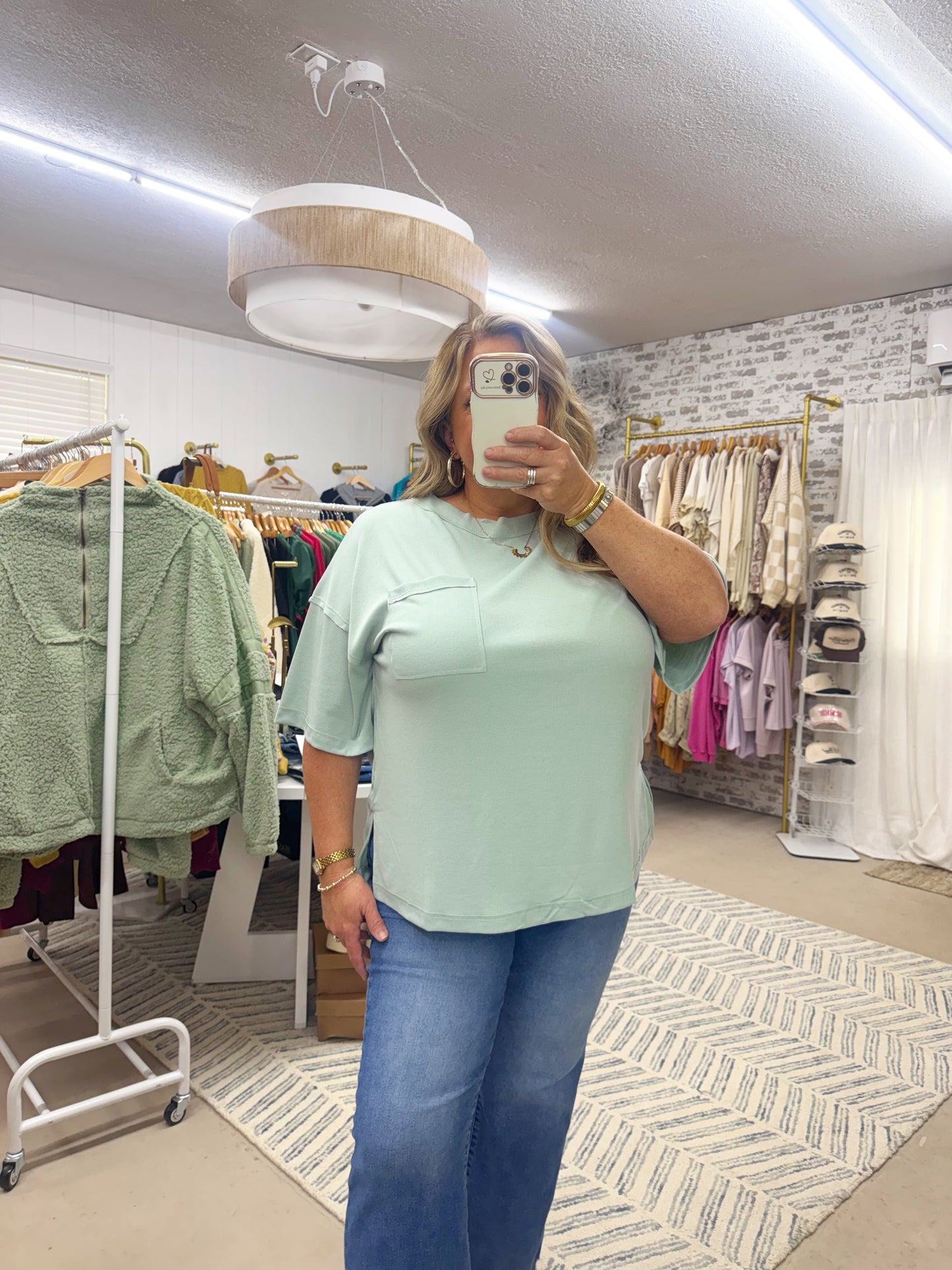 The Alex Ribbed Boyfriend Top | Mint