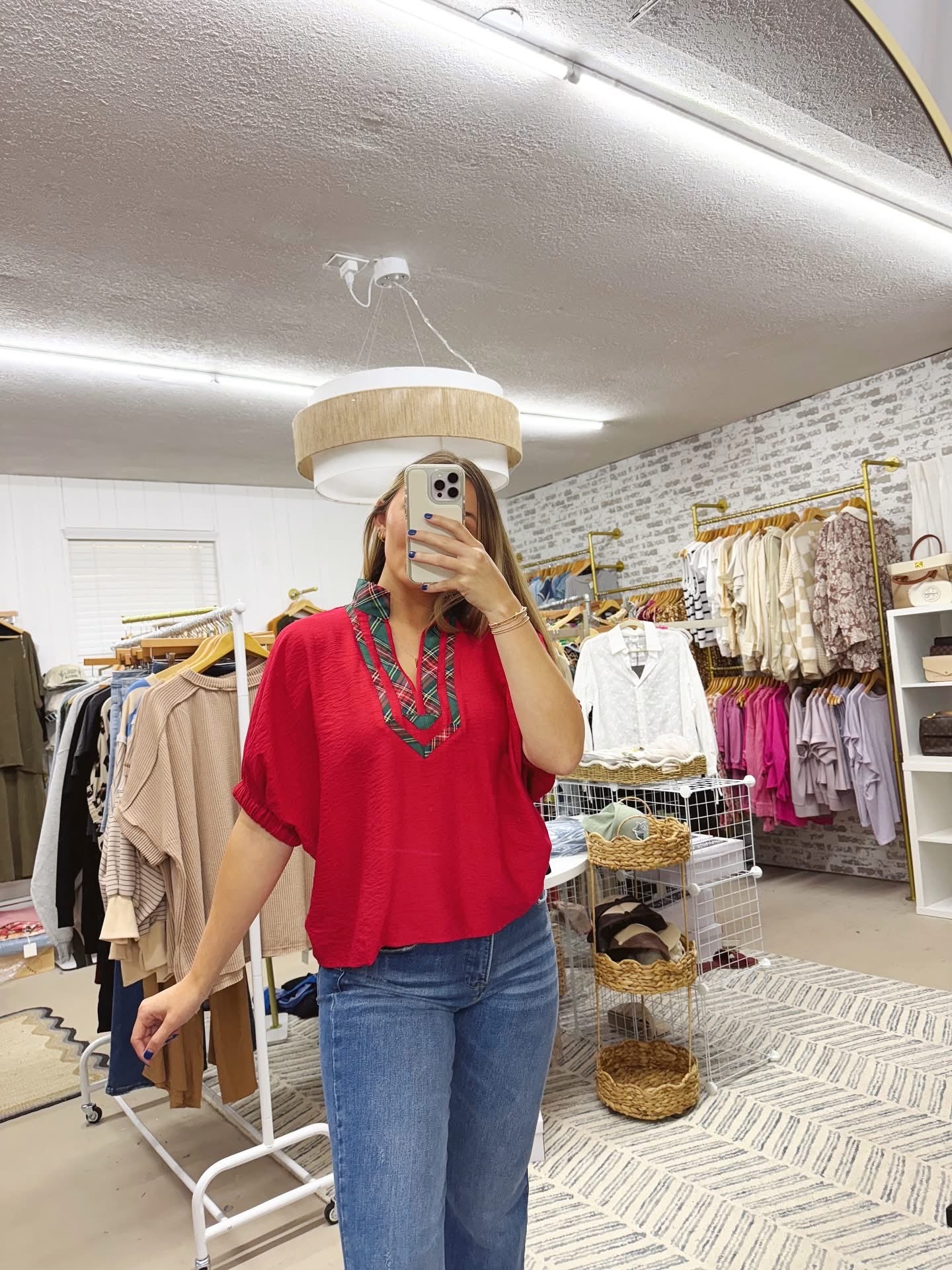 The Mandy | Christmas Plaid Trim Top