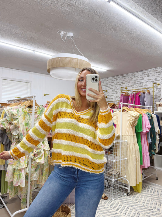 The Ivy | Yellow Multi Textured Sweater