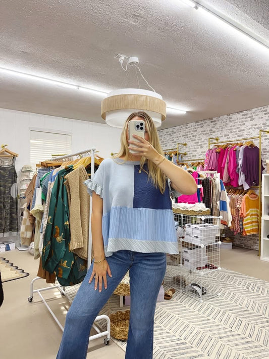 The Marley | Blue Colorblock Textured Top
