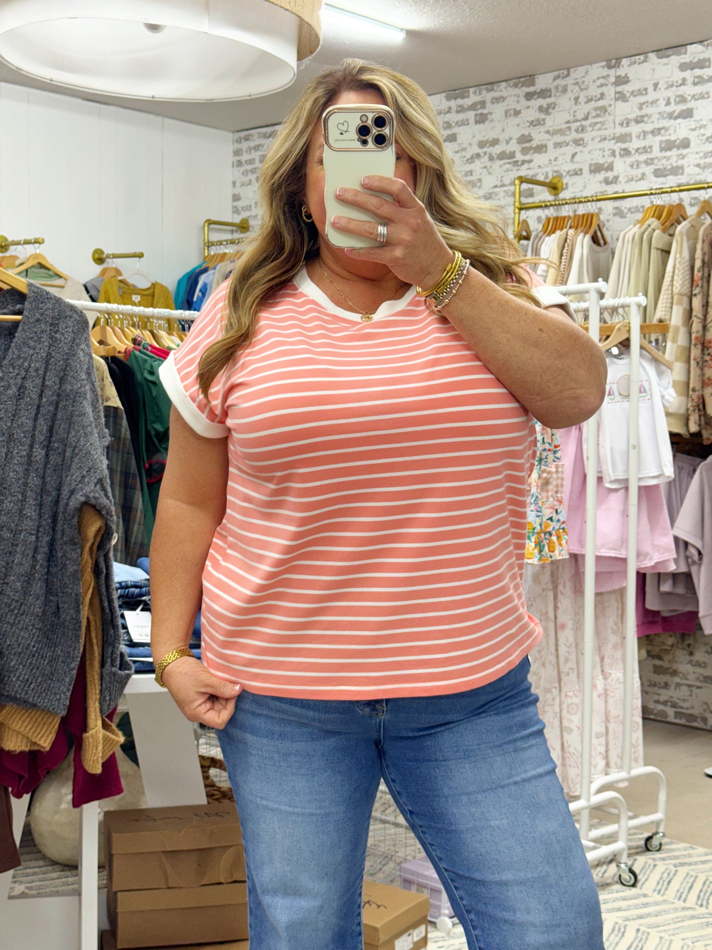 The Coastal Stripe Tee | Coral