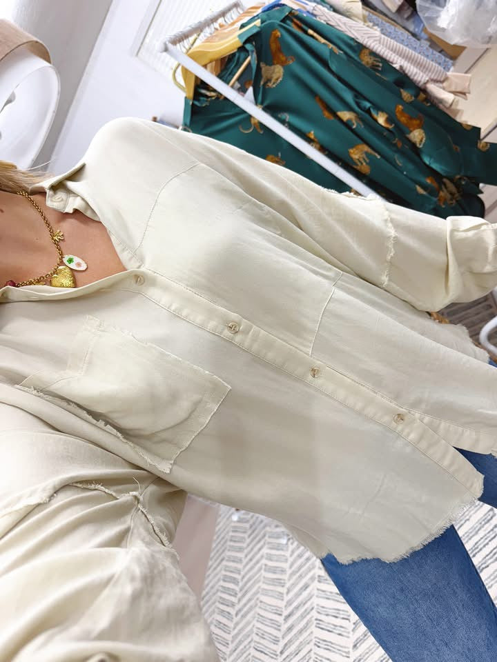 The Everly | Oversized Neutral Button Down Top