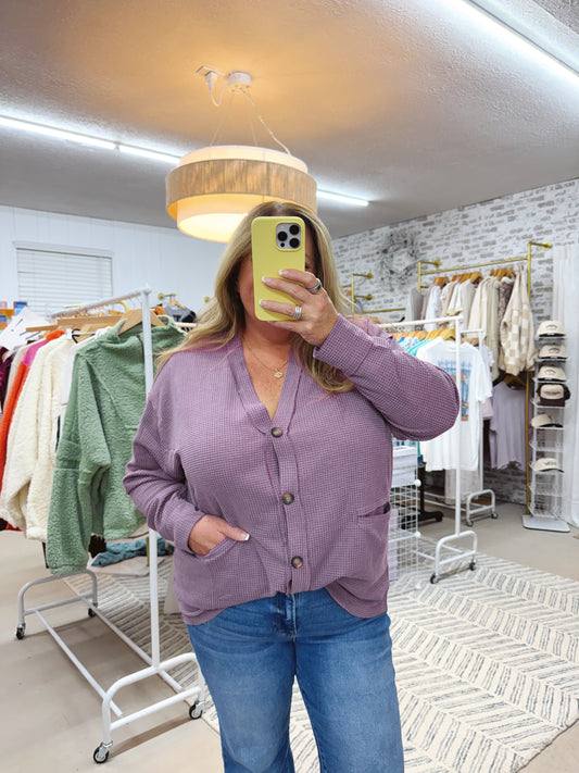 The Sheila | Purple Waffle Cut Cardigan