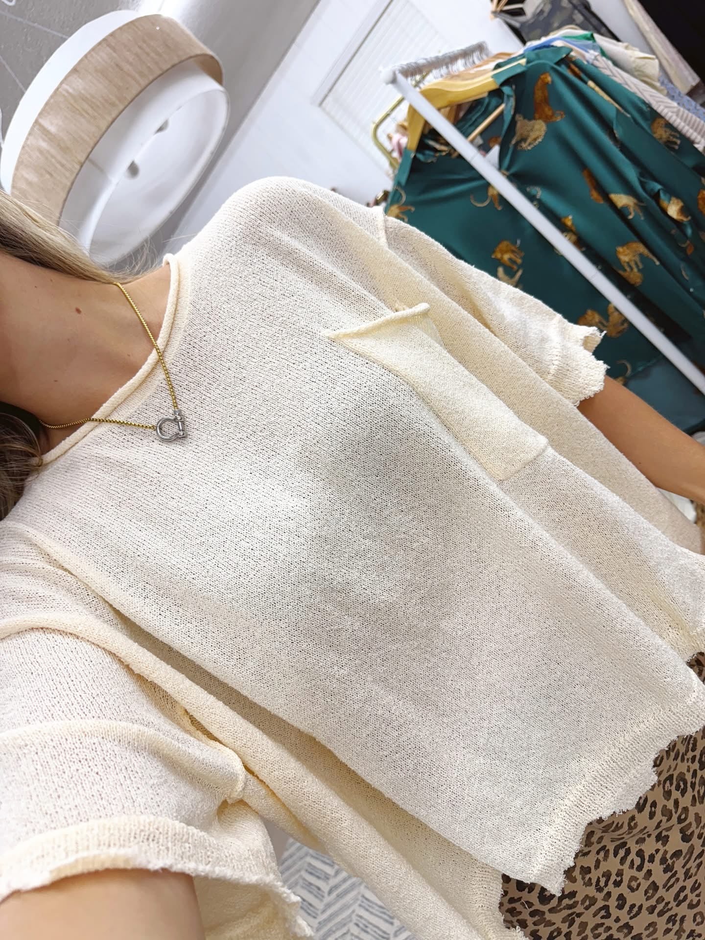 The Sophie | Cream Knit Pocket Tee