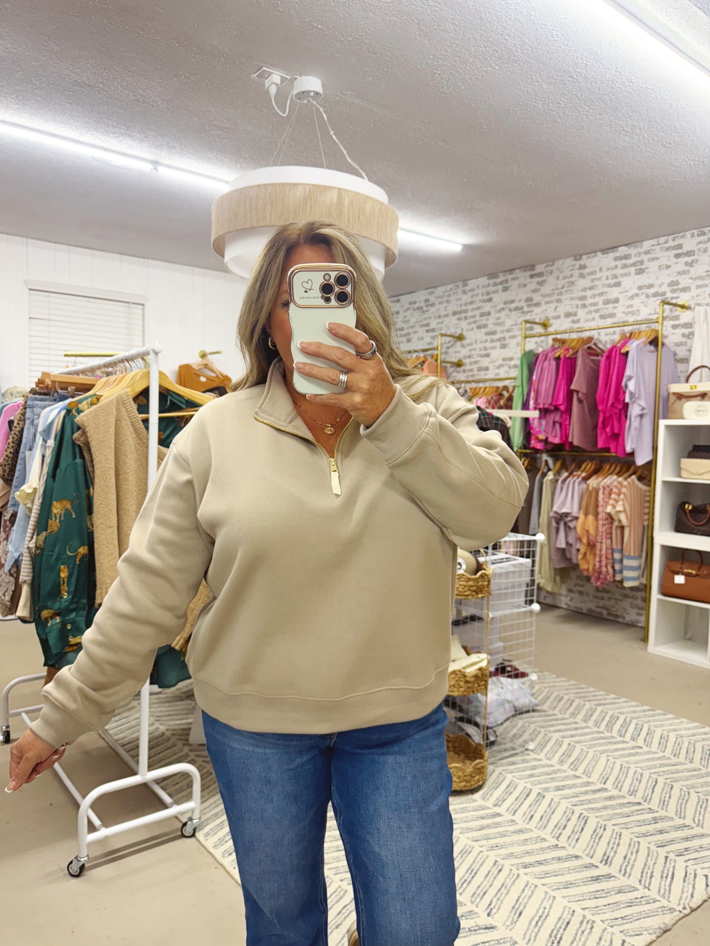 The Sommer | Tan Quarter Zip Sweatshirt