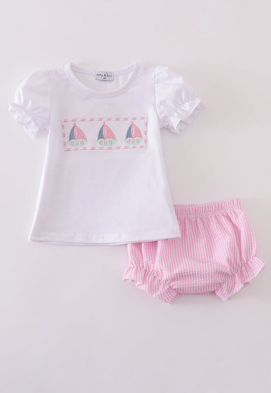 The Lillian | Pink Sailboat Bloomer Set