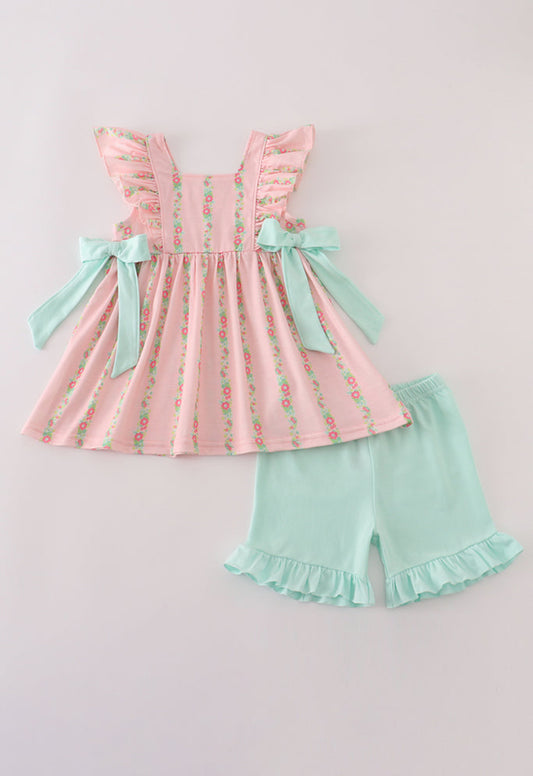 The Mallory | Pink Floral Shorts Set