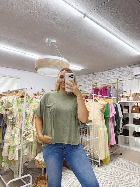 The Scarlett | Olive Slouchy Pocket Tee