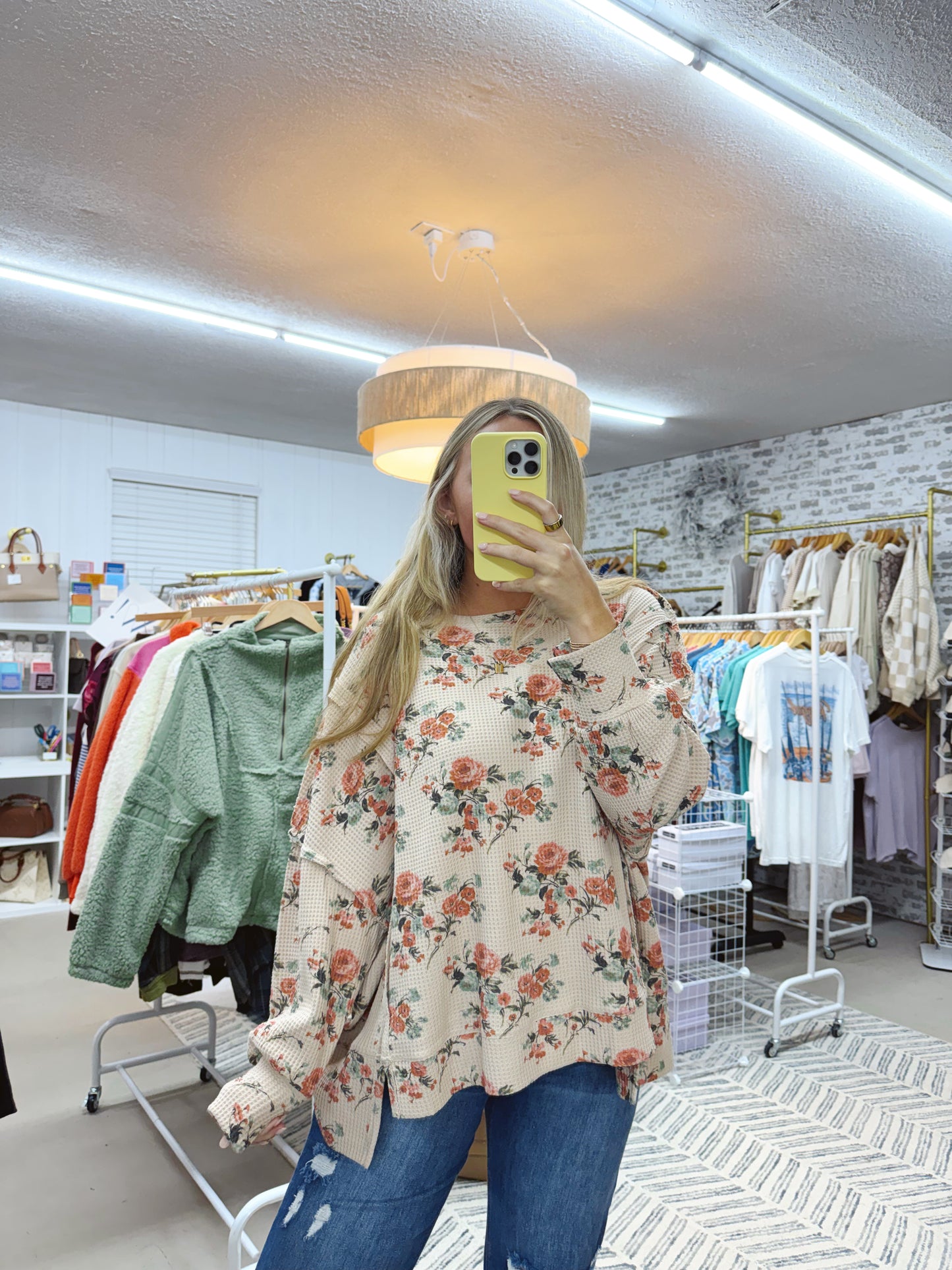 The Floral Waffle Thermal Top | Neutral