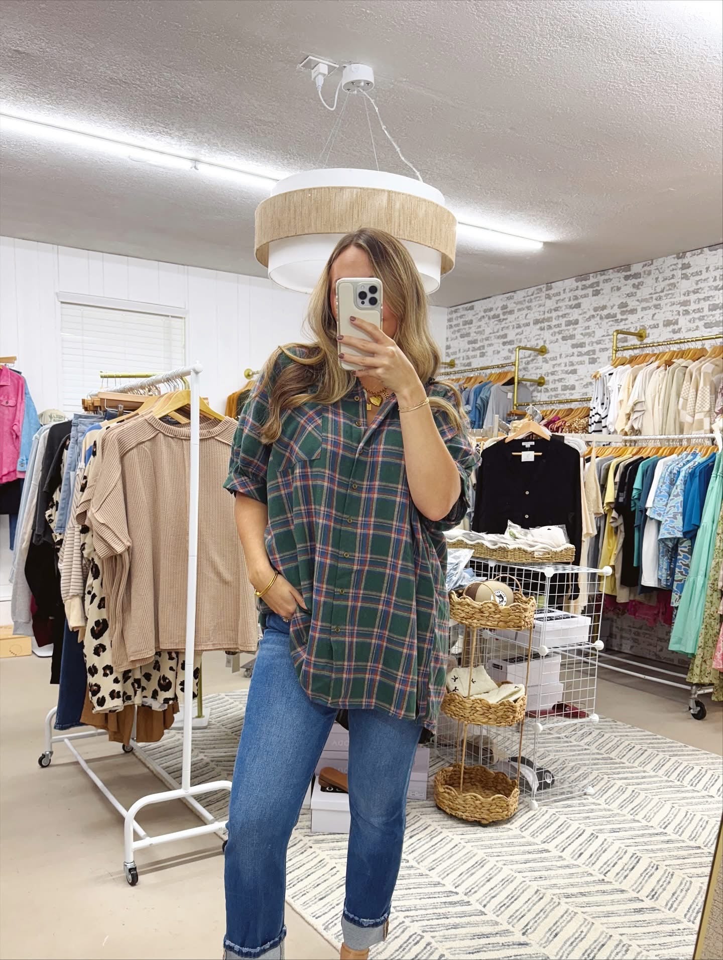 The Gabby | Oversized Green Plaid Shirt Dress