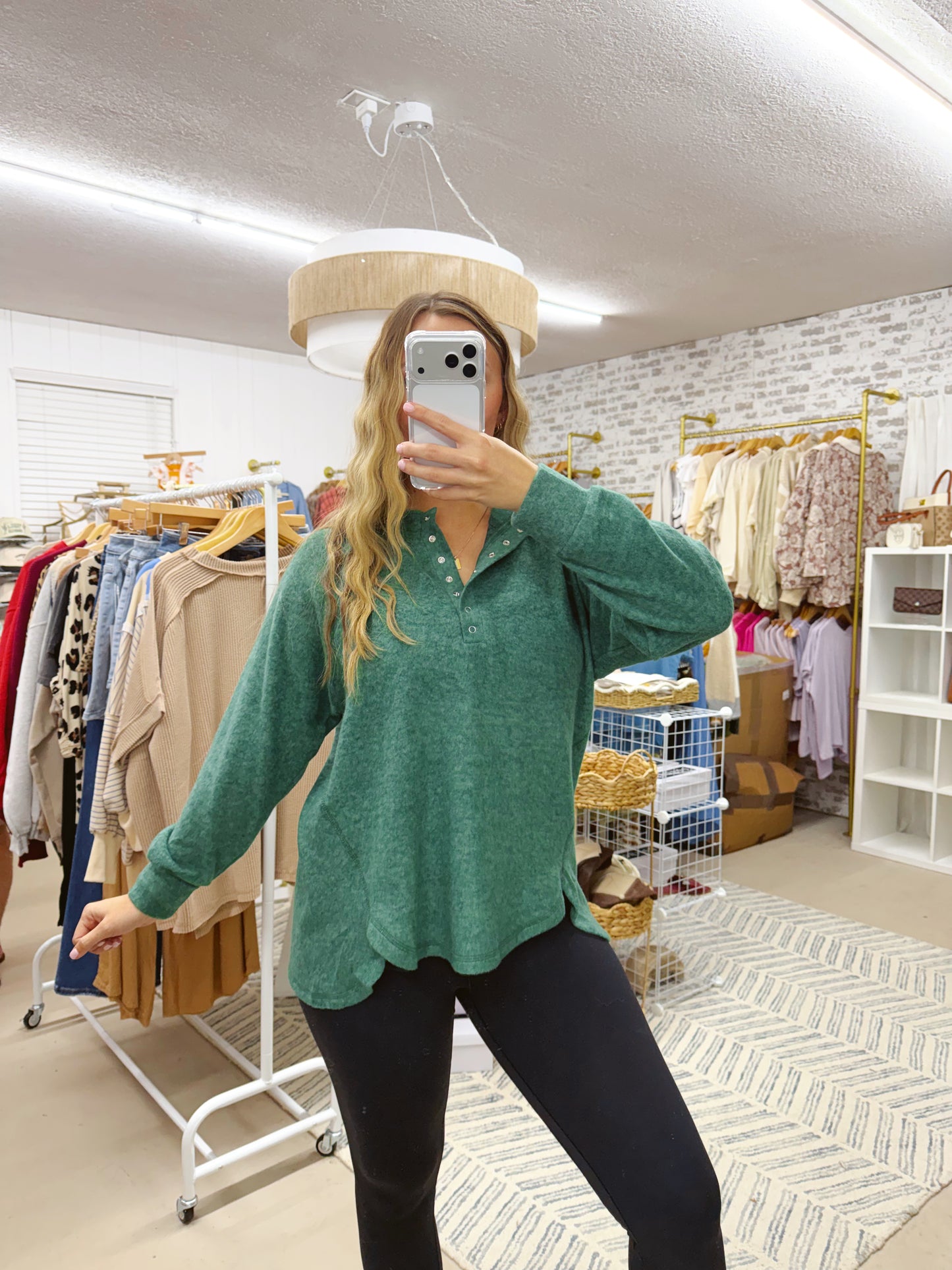 The Gloria | Green 7 Button Henley