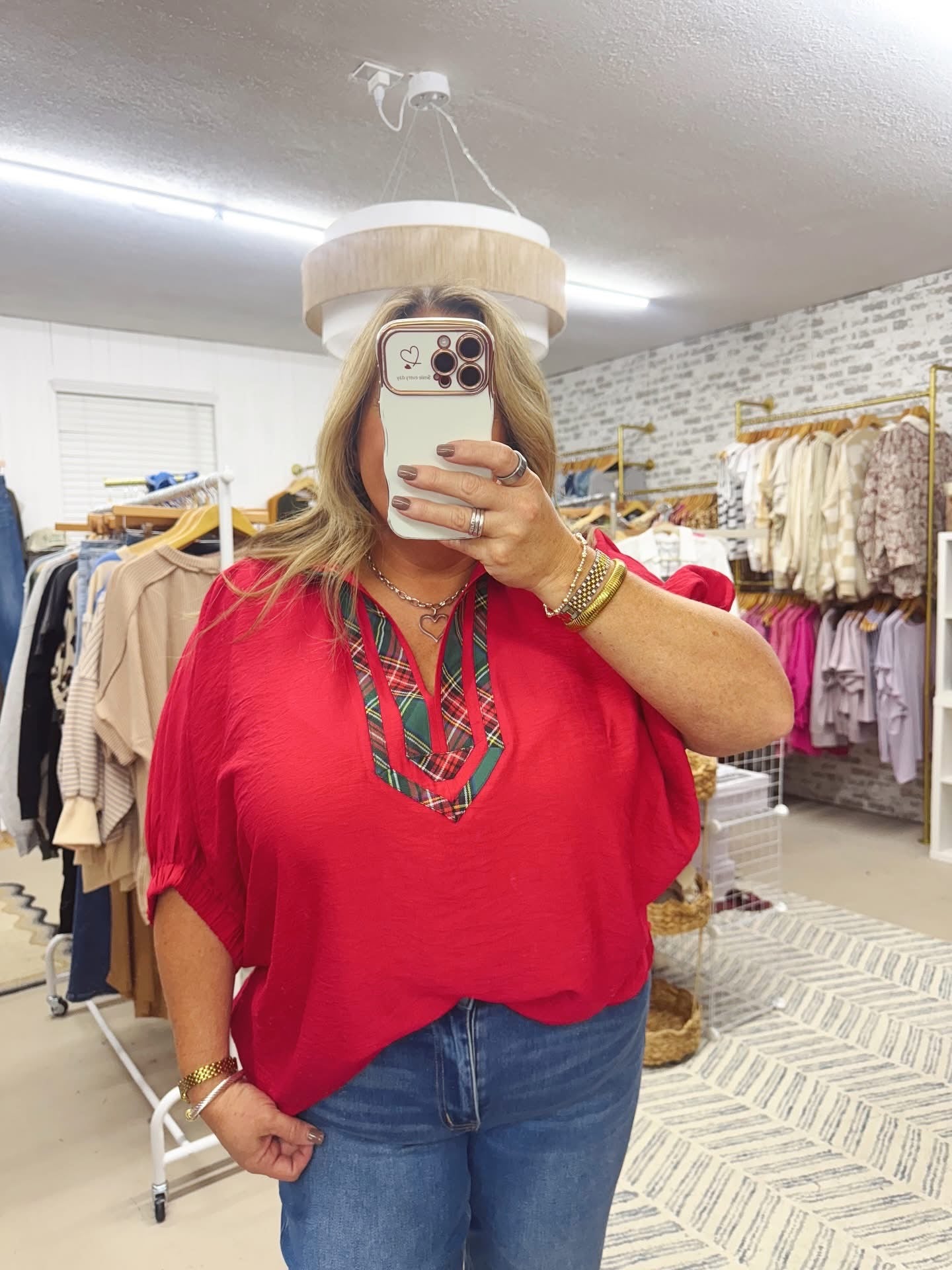 The Mandy | Christmas Plaid Trim Top