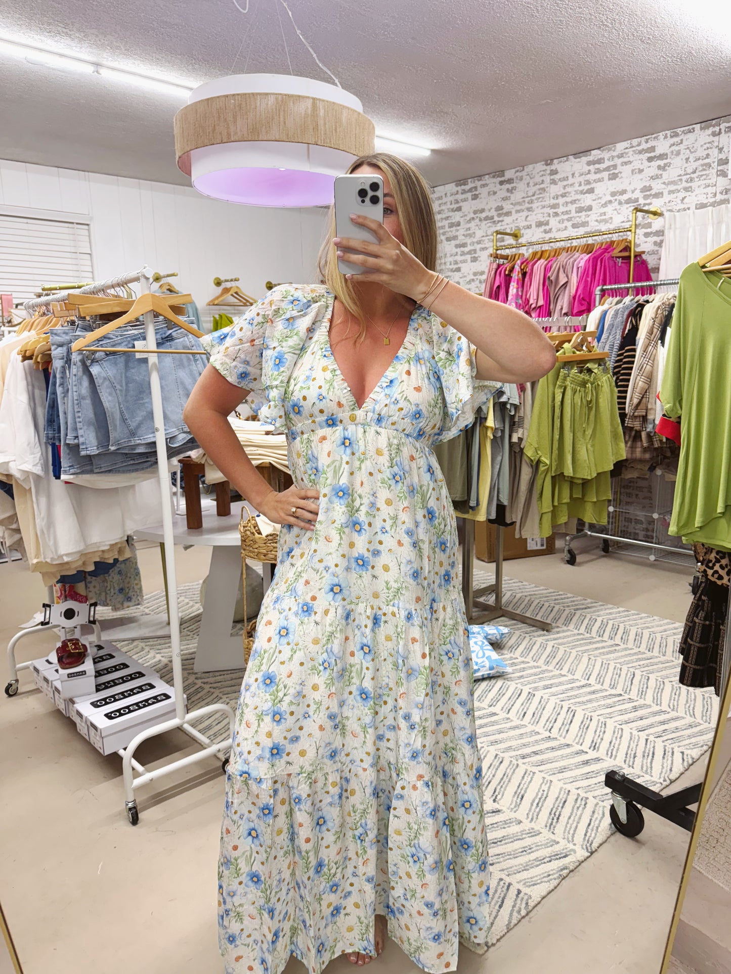 The Ariana | Blue V-Neck Floral Maxi Dress